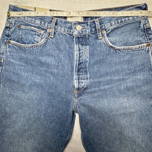 NWT AGOLDE Riley Crop Slim Straight High Rise Blue Sphere Raw Hem Sz 31 L25 - Picture 13 of 16